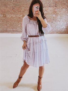 Lilac Gingham Peasant Dress
